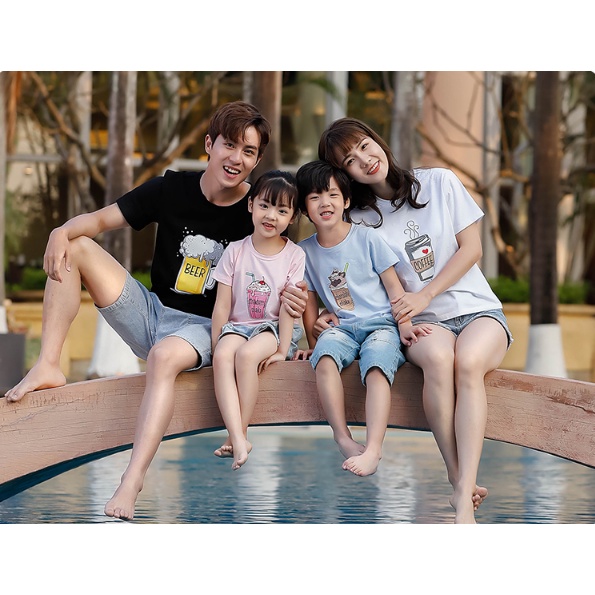 Áo gia đình Familylove - Mẫu Đồng phục gia đình Ly Beer Coffee Sinh Tốt Mới cực dễ thương chất liệu cotton 100% co giãn