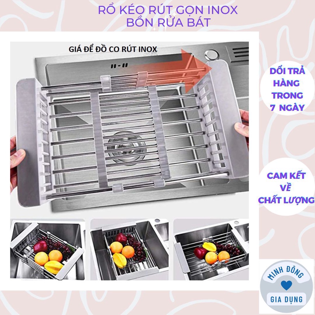 Rổ inox rút gọn kéo rút gọn inox bồn rửa bát, rổ inox đa năng thông minh tiện lợi.