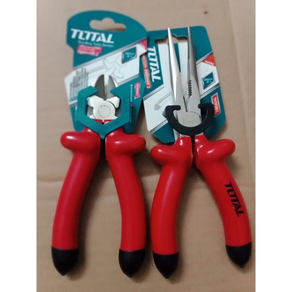 TOTAL Kìm Điện Mỏ Dài 8inch 200mm và kềm cắt cách Điện 6"/160mm THTIP381 - Hàng chính hãng