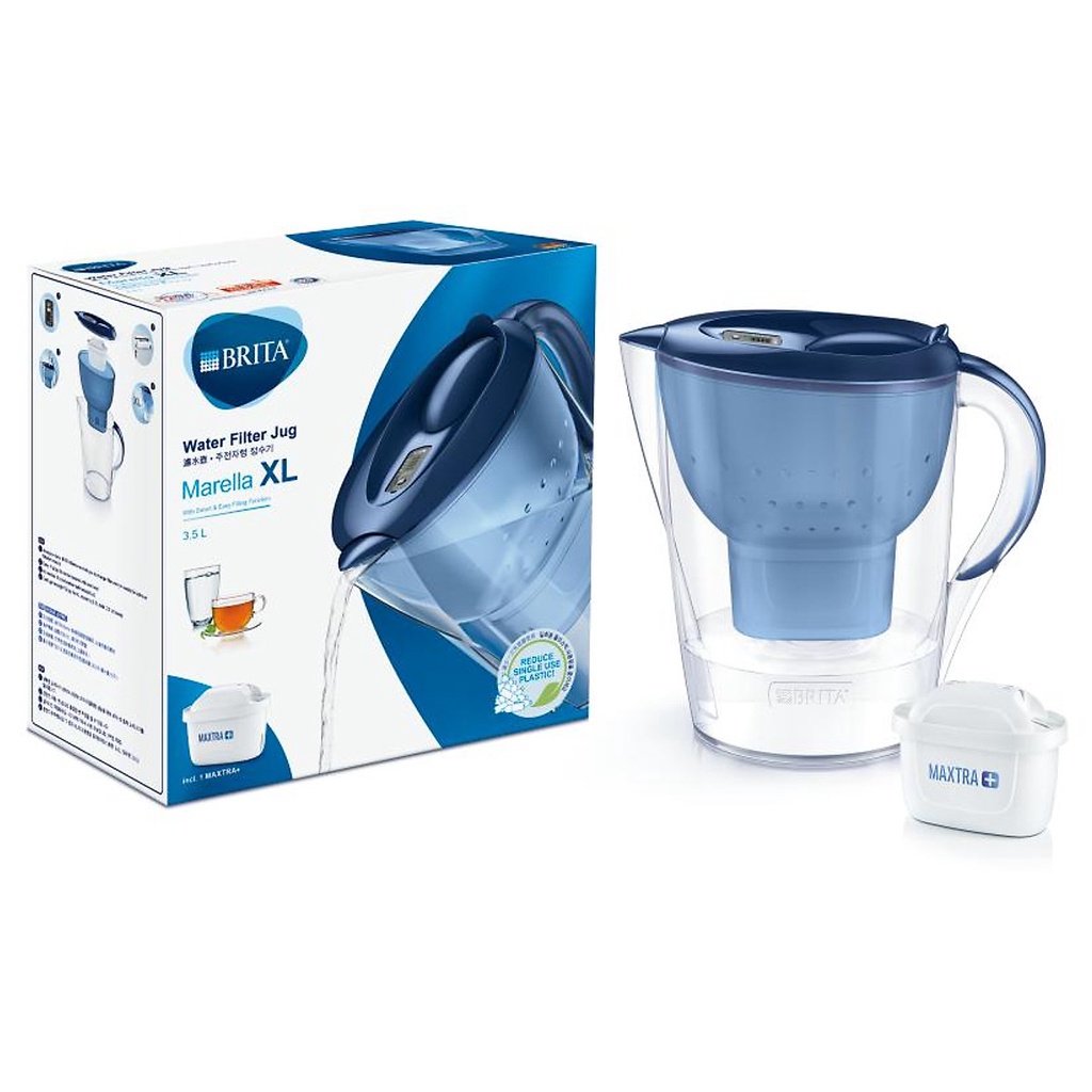 Bình lọc nước Brita Marella 3,5L kèm 4 lõi lọc nắp xanh, hàng chính hãng