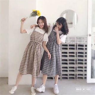 Yếm Váy Kẻ Caro Rút Eo Dễ Thương Ulzzang Hàn Quốc
