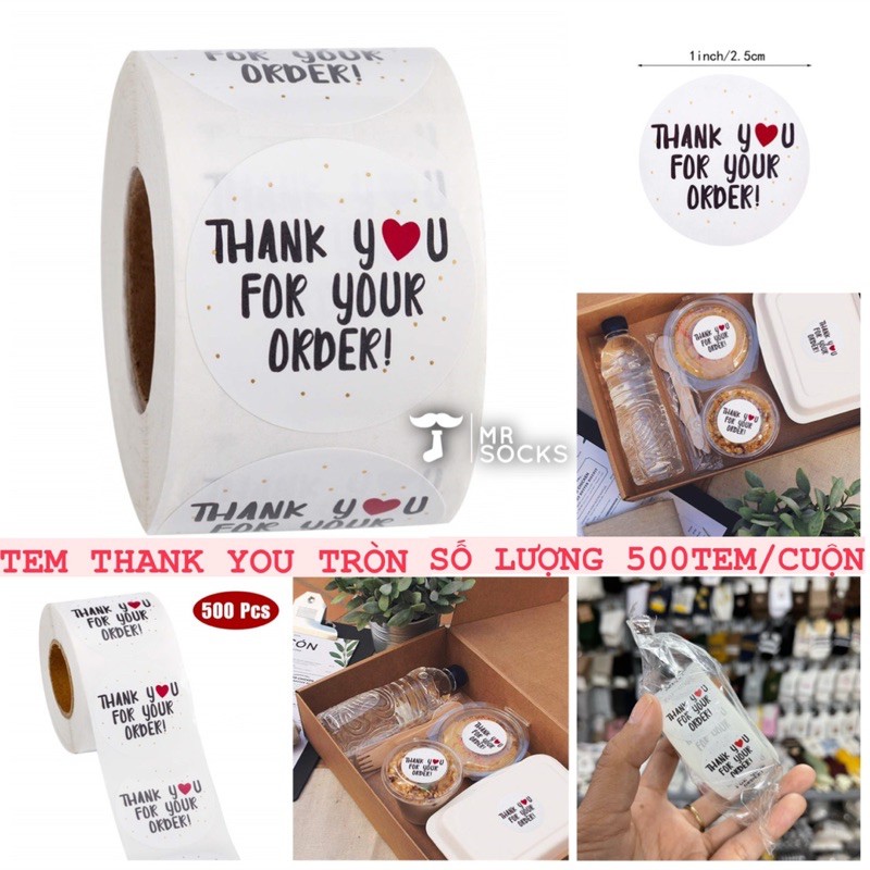 Cuộn Giấy Cám Ơn [GREESHIP] 500 Tem Dán Sticker Thank You Tròn Các Shop Sử Dụng Để Gói Hàng Thêm Phần Trọn Vẹn