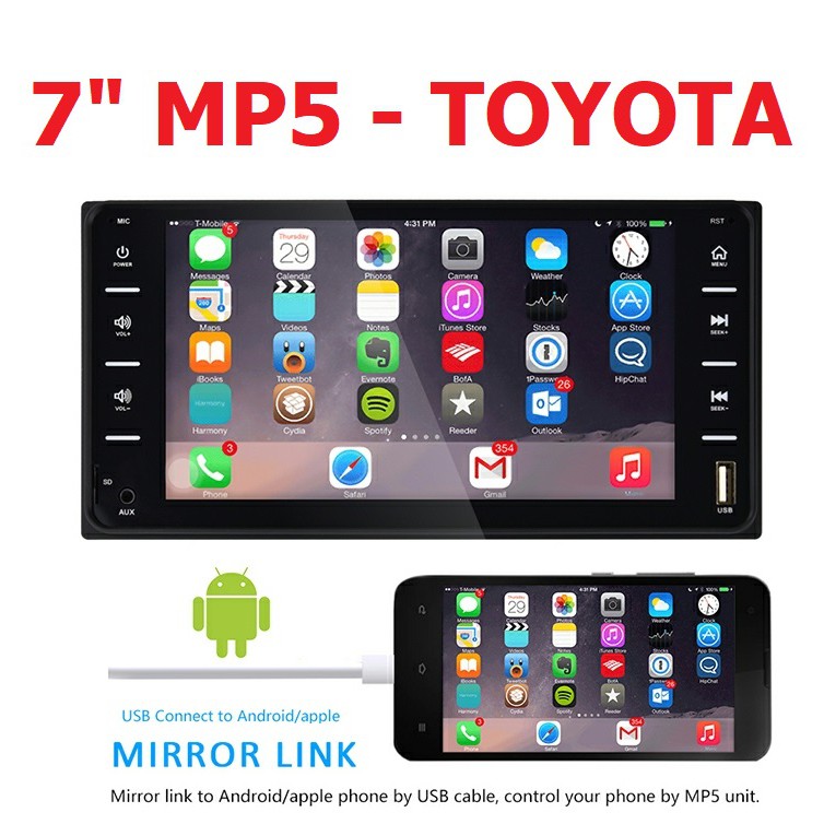 Đầu Màn Hình 7 inch Đa Năng Cho Xe Toyota - Kết Nối Đa Năng - Đầu DVD Kèm Giắc Zin Theo Xe Toyota