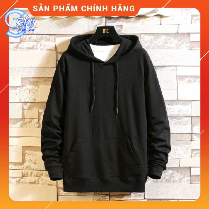 ÁO HOODIE TRƠN size XXL 65-80kg, 1m65-1m80 UNISEX NAM NỮ-MÀU ĐEN-FORM RỘNG, CHẤT NỈ BÔNG CAO CẤP