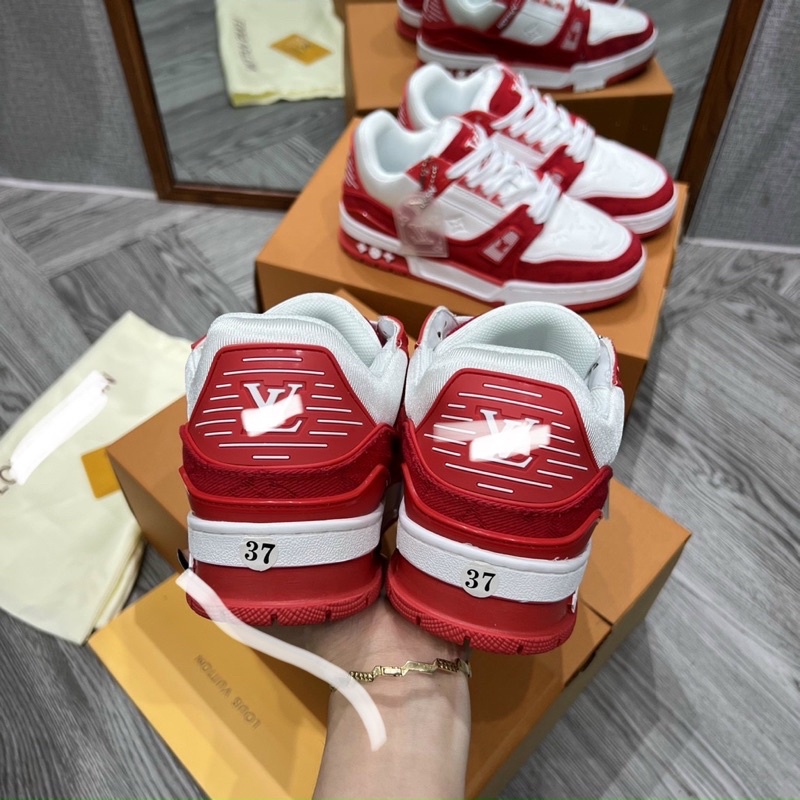 Full box+quà tặng🎁Giày sneaker Lv trắng đỏ SC thể thao nam nữ