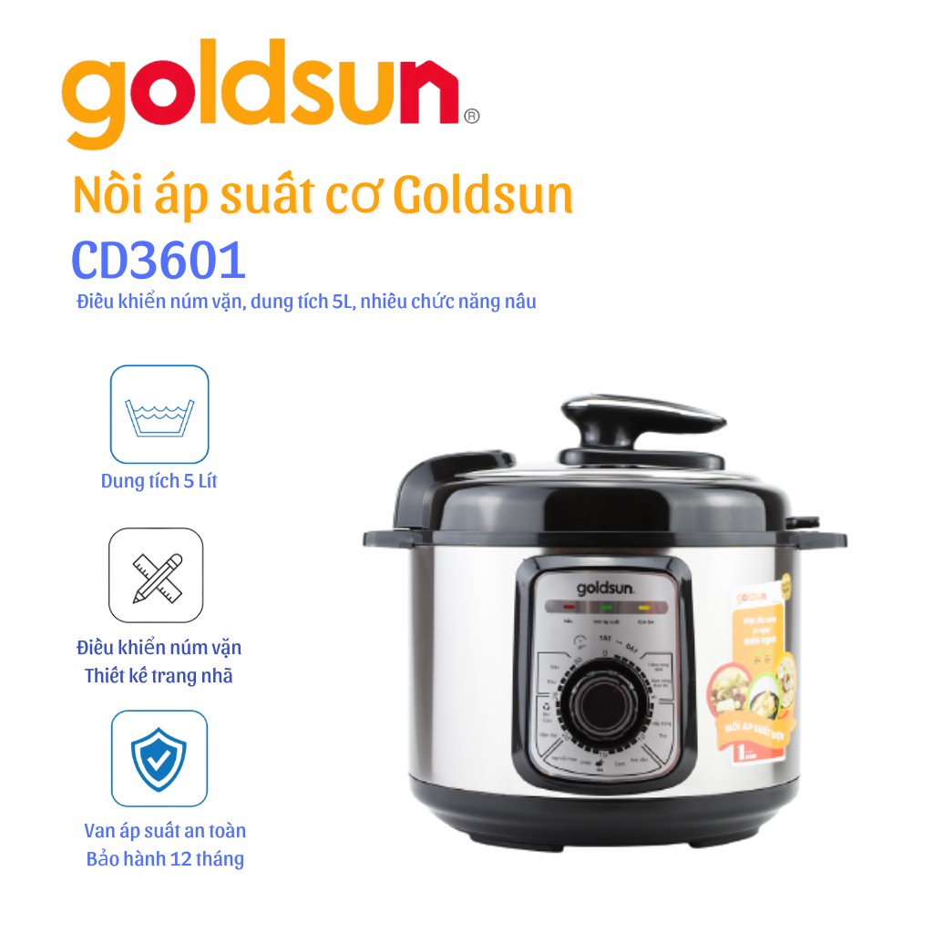 [Mã ELHADEV giảm 4% đơn 300K] Nồi áp suất điện đa năng Goldsun CD3601 - 5L - Công suất 900W