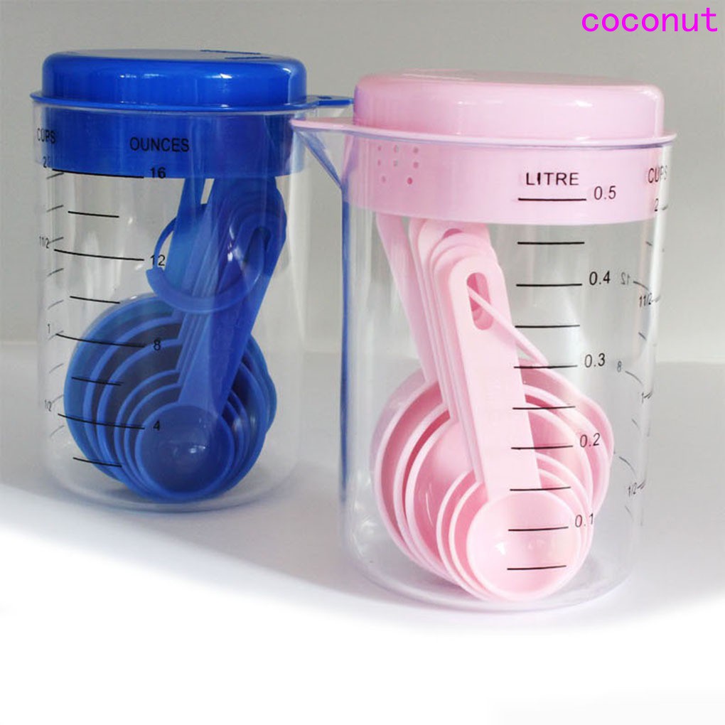7PCS/Set Plastic Measuring Cups with Spoons Measure Kitchen Utensil Cooking Scoops Sugar Cake Baking Scales Spoon