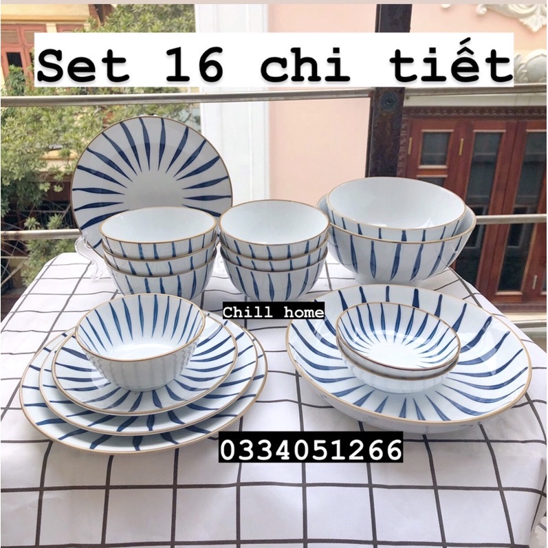 Bộ bát đĩa Bát Tràng,set bát đĩa sứ họa tiết kẻ,bát dĩa decor cao cấp men dày dặn sáng bóng cao cấp cho mâm cơm gia đình