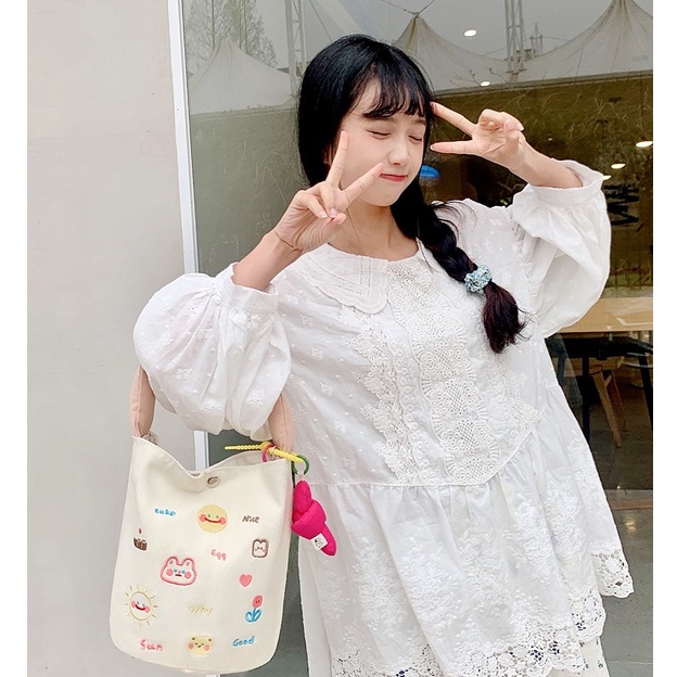 Túi xách ENVIROSAX bằng canvas thêu họa tiết đẹp mắt dùng đựng hộp cơm trưa