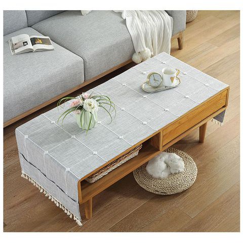 KHĂN TRẢI BÀN TRÀ LAN DECOR  HỌA TIẾT Ô VUÔNG XÁM-TBT358