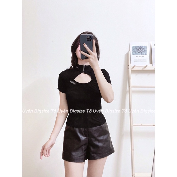 (T.U Bigsize 50-80kg) Áo Cộc Tay Khoá Cổ Khoét Ngực Dáng Ngắn Hàng QC