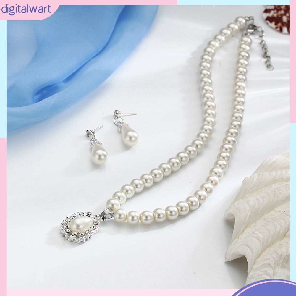 Bộ Vòng cổ + Bông Tai Đính Ngọc Trai Giả Hình Giọt Nước Cho Nữ