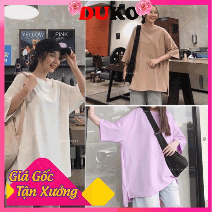Áo thun trơn nam nữ tay lỡ xẻ vạt giá rẻ form rộng oversize kiểu hàn quốc unisex cao cấp DUKO FASHION AT28