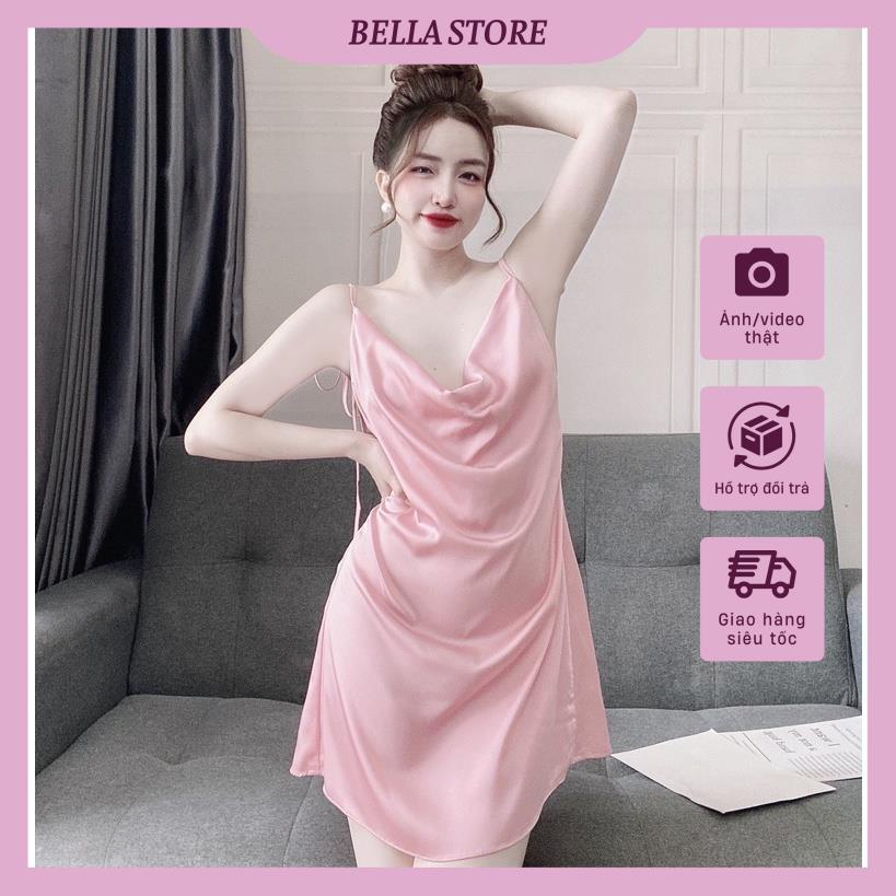 Váy Ngủ Sexy Gợi Cảm, Đầm Ngủ 2 Dây Cổ Đổ Kèm Quần Chất Lụa Satin Cao Cấp Phong Cách Gợi Cảm.