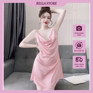 Váy ngủ sexy gợi cảm, đầm ngủ 2 dây cổ đổ kèm quần chất lụa satin cao cấp phong cách gợi cảm.
