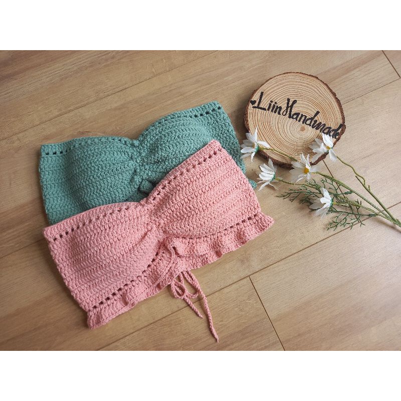 Áo croptop crochet cúp ngực viền bèo MÃ A04, đan dây lưng