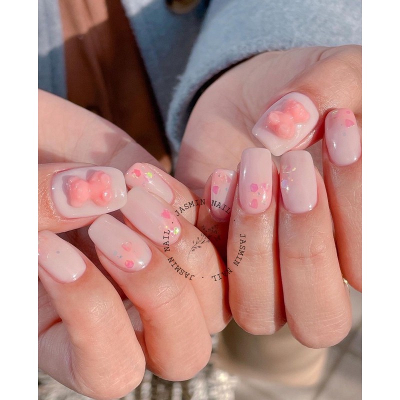 [Mã NHUQAD giảm 10% đơn 100k] [NAIL BOX] Nailbox móng úp thiết kế sẵn mẫu chảm gấu hồng làm theo yêu cầu