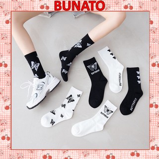 Tất cổ cao Bunato vớ dài cotton unisex in hình bướm cực đẹp TN38