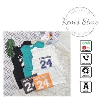 Áo tanktop 3 lỗ unisex, áo thun số 24 form rộng đủ màu