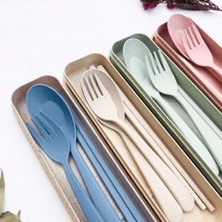 Set đũa thìa dĩa lúa mạch kèm hộp