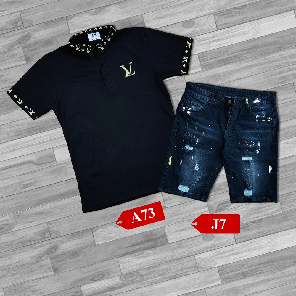 Đồ Bộ Áo Thun + Quần Short Jean Cho Nam Trẻ Trung, Phong Cách Hàn Quốc CB1