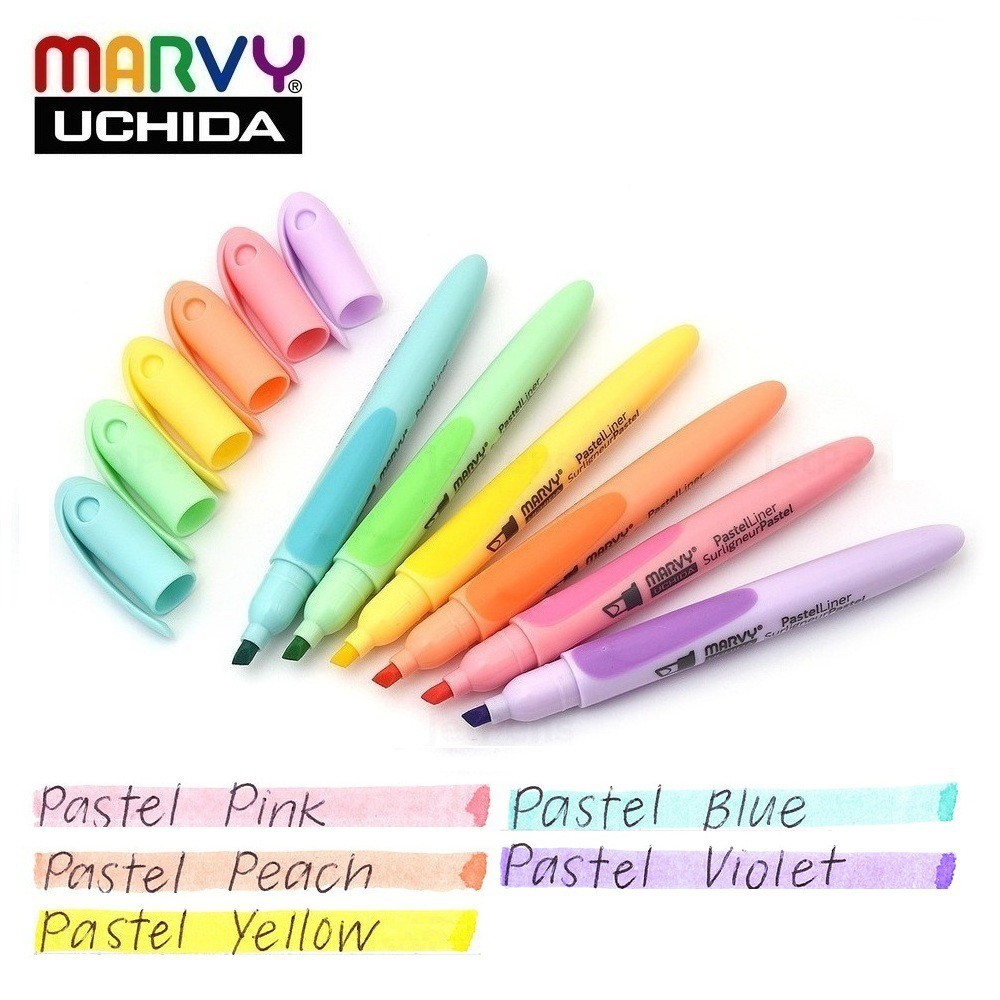 [Giao hoả tốc] Bộ 6 bút đánh dấu 6 màu pastel , bút dạ quang Marvy 8000-6P - Pastel Liner