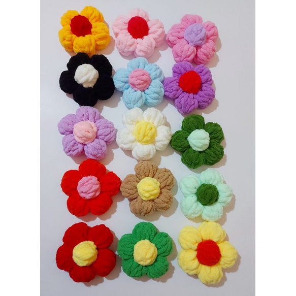 Hoa len bông 10cm, pin cài áo túi, móc khóa