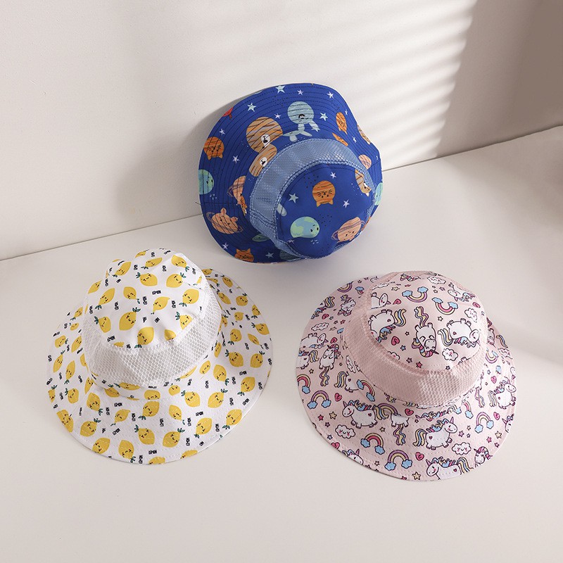 Mũ tai bèo chống nắng thoáng khí in họa tiết hoạt hình cho bé