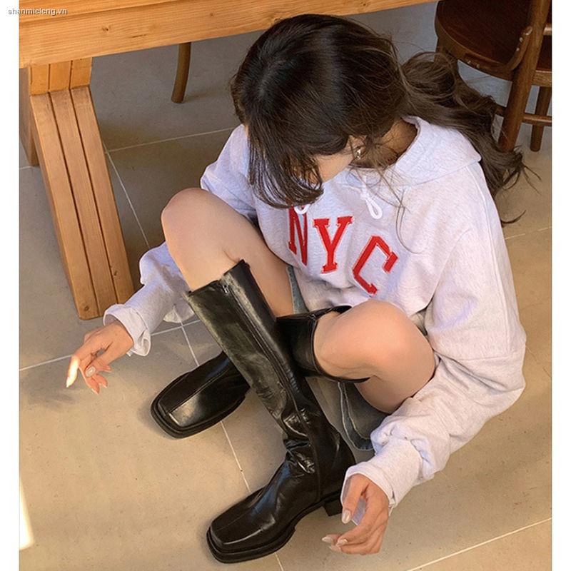 Giày bốt ống cao gót bằng mũi vuông phong cách Hàn Quốc thời trang xuân thu cho nữ | BigBuy360 - bigbuy360.vn