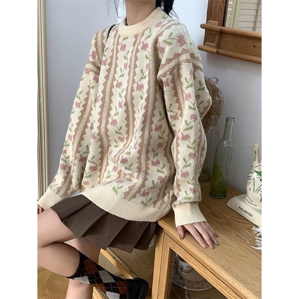 ÁO LEN HOẠ TIẾT HOA VINTAGE ULZZANG