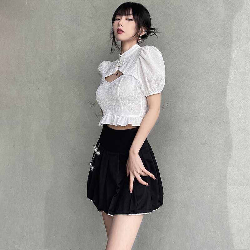 [Augustcloth] Áo tay phồng khoét ngực phong cách Hàn Quốc