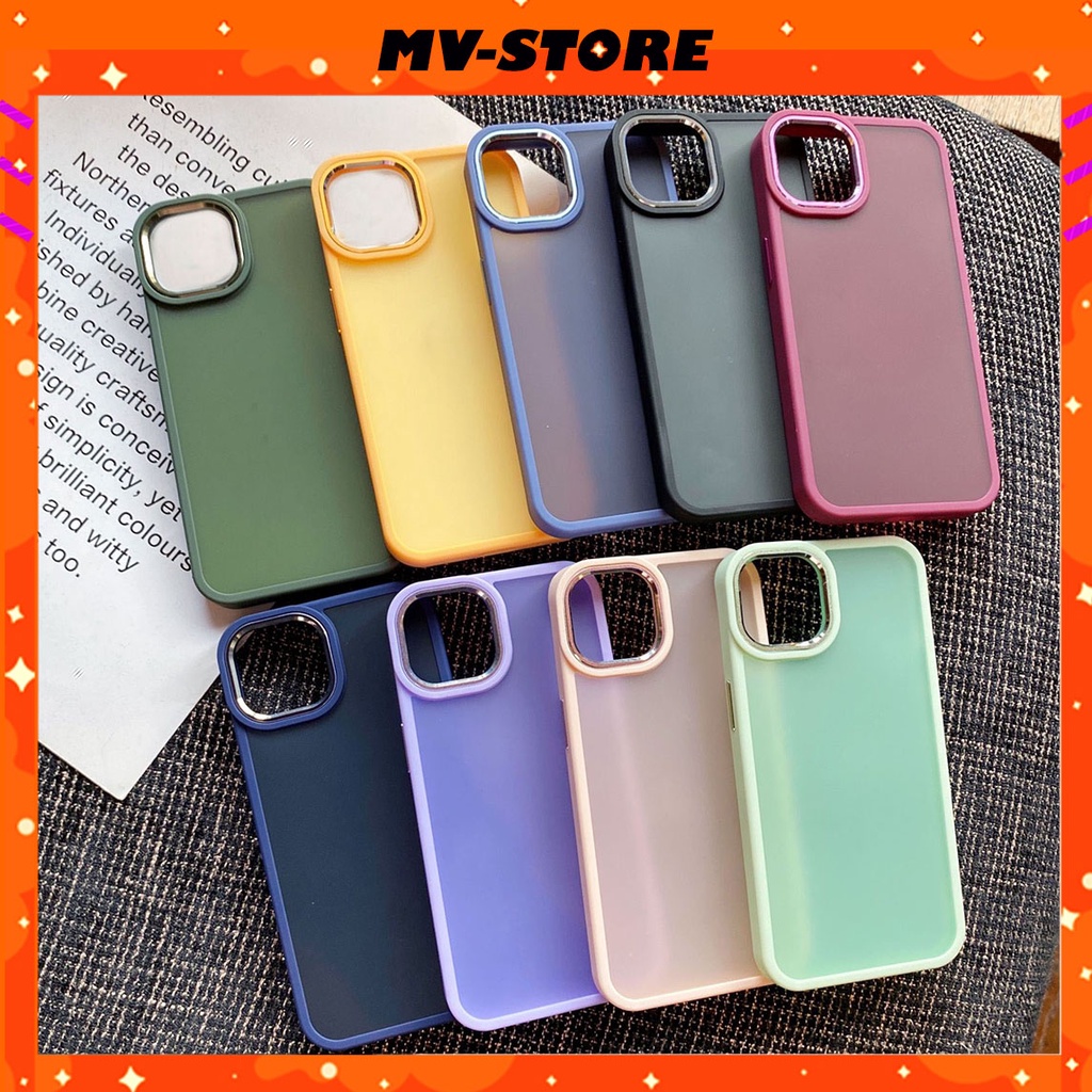 Ốp lưng iphone chống sốc màu nhám mờ dành cho ip 13/12/11 pro max, ốp iphone viền camera trong suốt