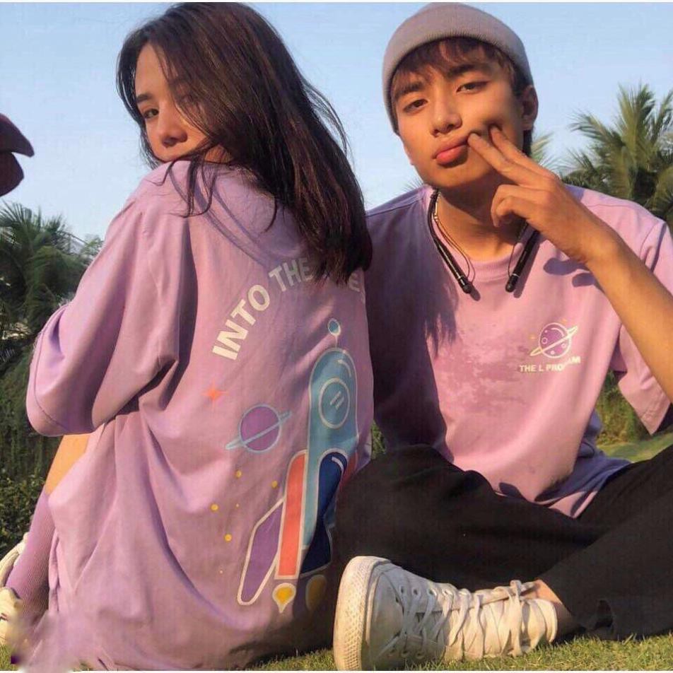 Áo thun nữ thụng tay lỡ Unisex in hình tầu vũ trụ va chữ into the love space - T5