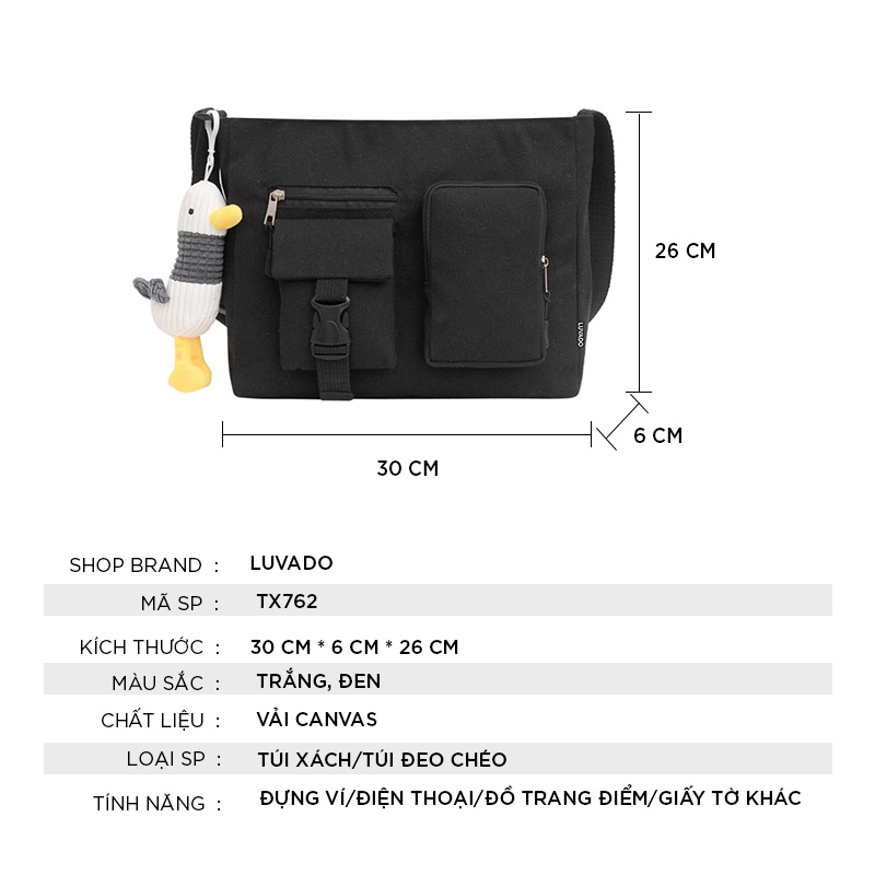 Túi vải thời trang canvas tote đựng đồ quần áo thời trang LUVADO TX762 ( không có móc khóa gấu )