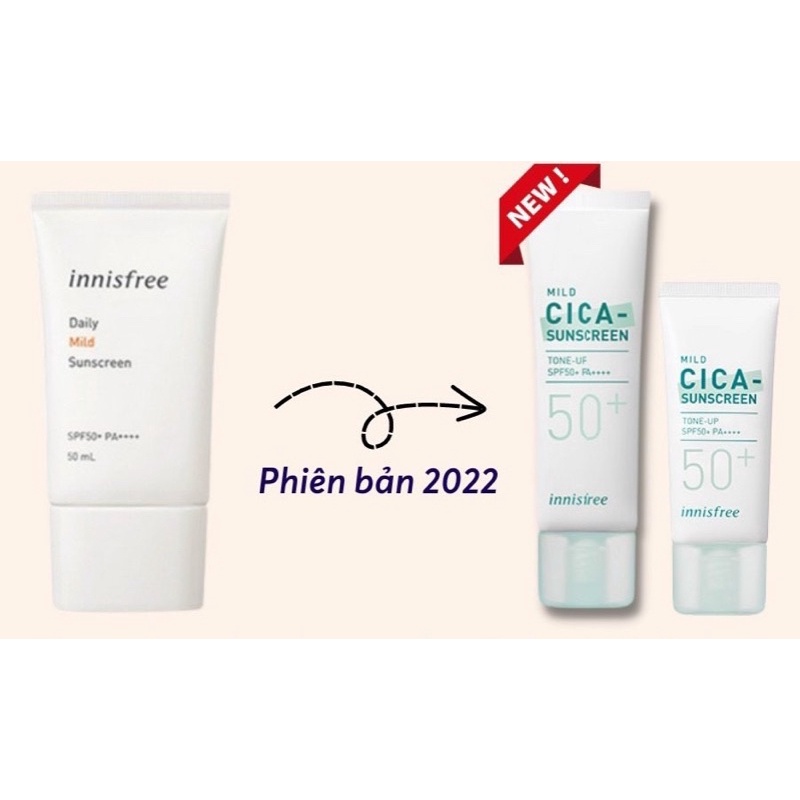 Kem Chống Nắng Innisfree Mild Cica Tone Up, Daily Mild, Hyaluron Moist Sunscreen SPF50+/PA++++ 50ml