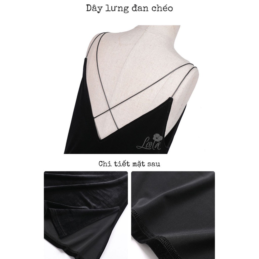 Đầm váy dài dáng suông maxi 2 dây chất liệu Nhung cao cấp mịn đẹp sang trọng thích hợp đi làm hoặc dự tiệc TK Liola