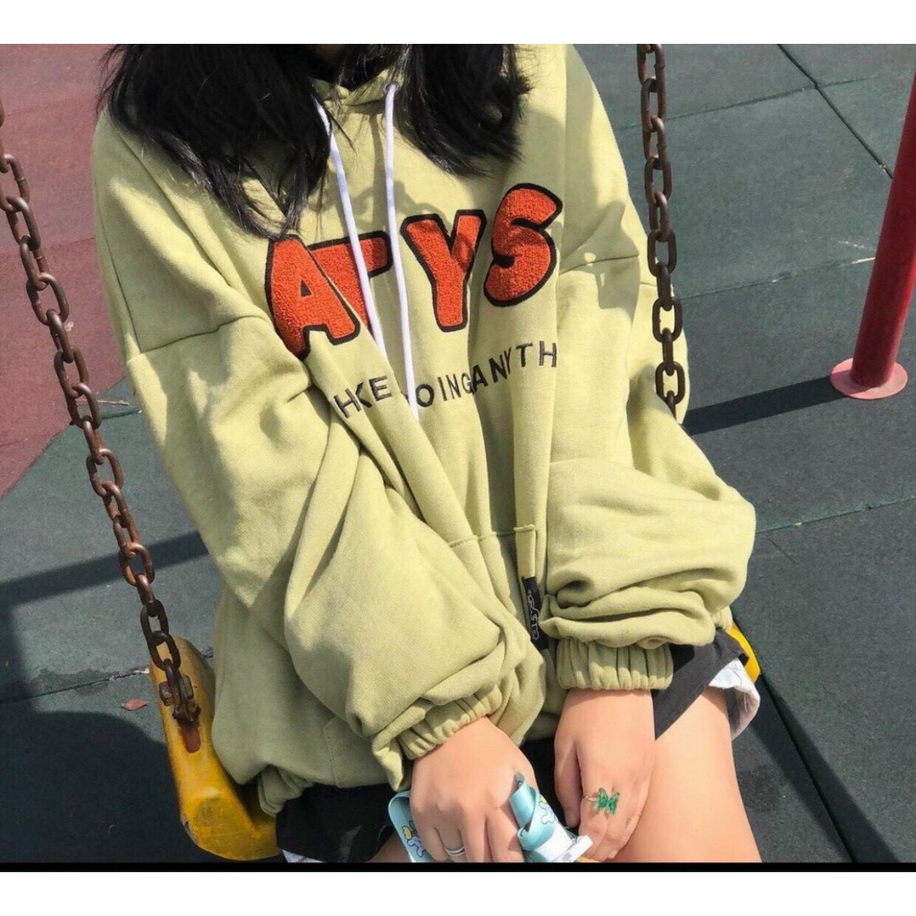 Áo hoodie bo chun ATYS chất nỉ ngoại chất lượng, áo hoodie chui đầu có nón 2 lớp to rộng form xinh.