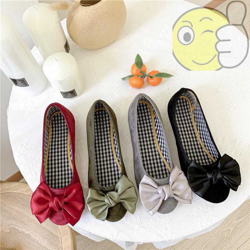 Giày Búp Bê Da Lộn Mũi Tròn Đính Nơ Dễ Thương Size 35-44 Cho Nữ