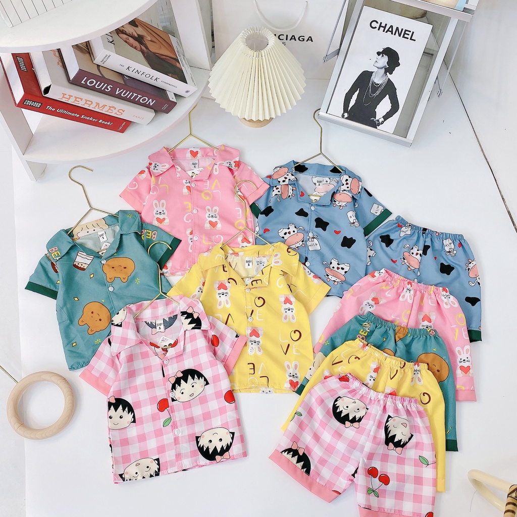 Bộ Cộc Tay Pyjama Họa Tiết Hoạt Hình Cho Bé Chất Vải Kate Mịn Cao Cấp Đủ Size Từ 8-20Kg VNXK Nhật-Hàn