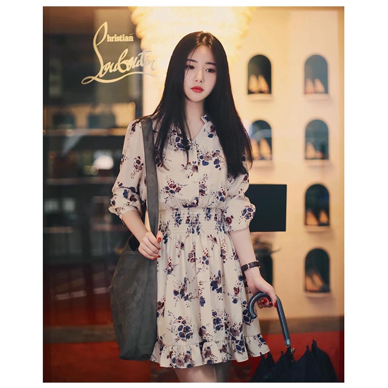 S-XXL Women's Korean Sweet Temperament Printed Collar Ruffle Dress | BigBuy360 - bigbuy360.vn