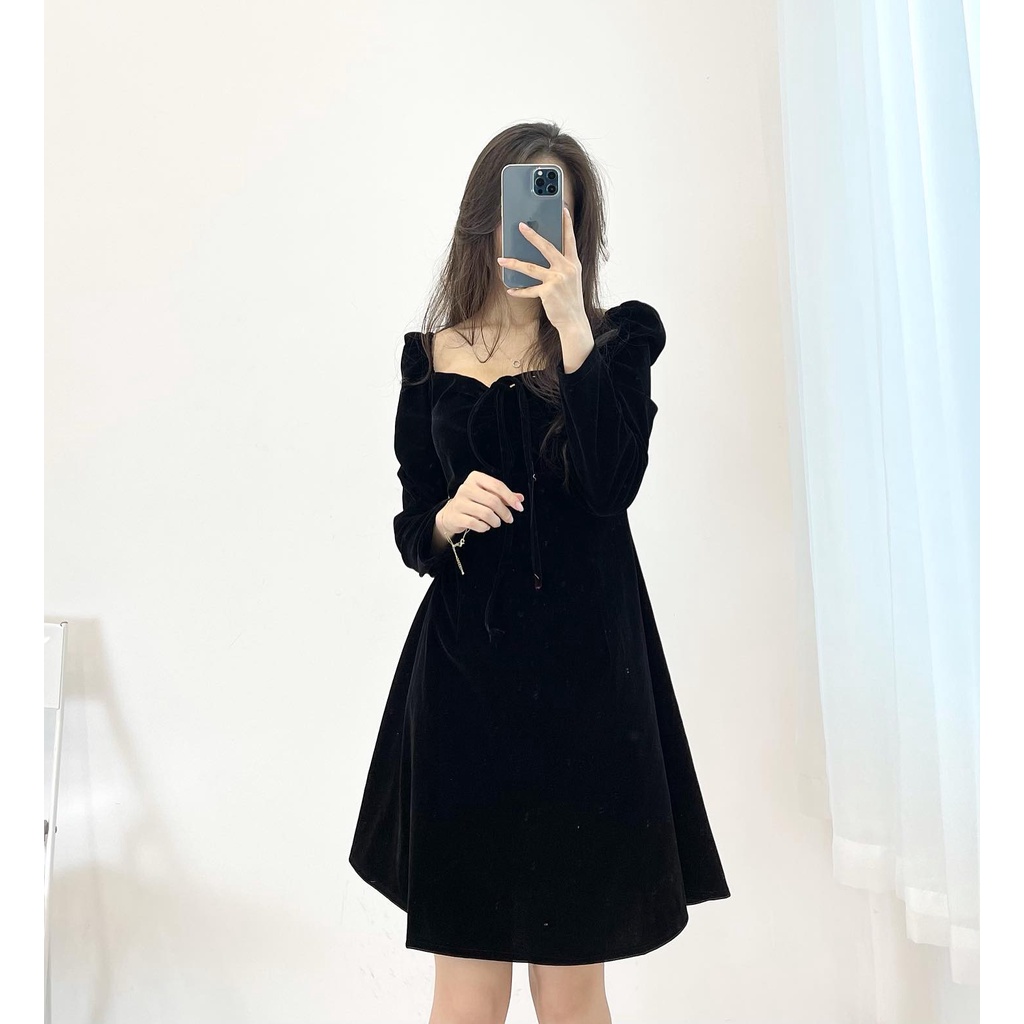 (FREESHIP) đầm nhung dây rút ngực miho.house