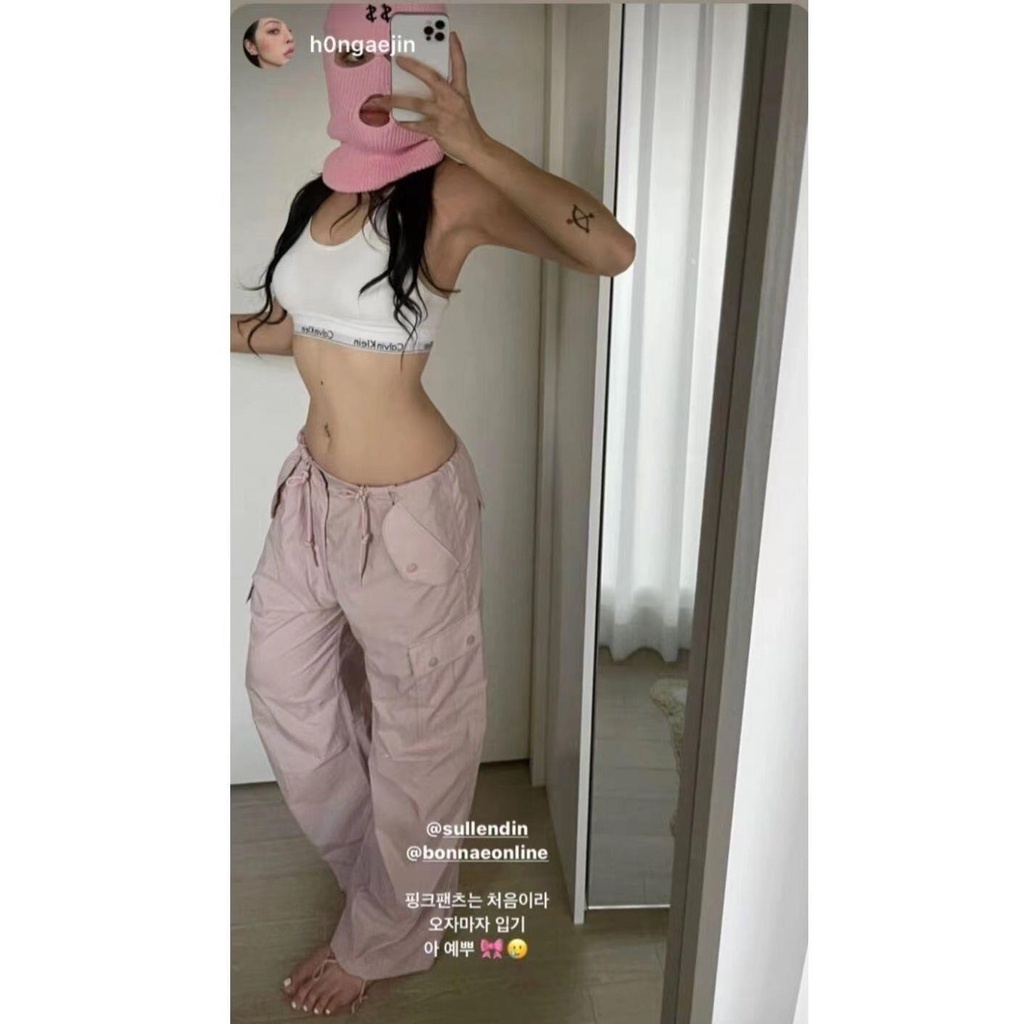 Quần Yếm Thể Thao Dáng Suông Rộng Màu Hồng Phong Cách Retro Dành Cho Nữ