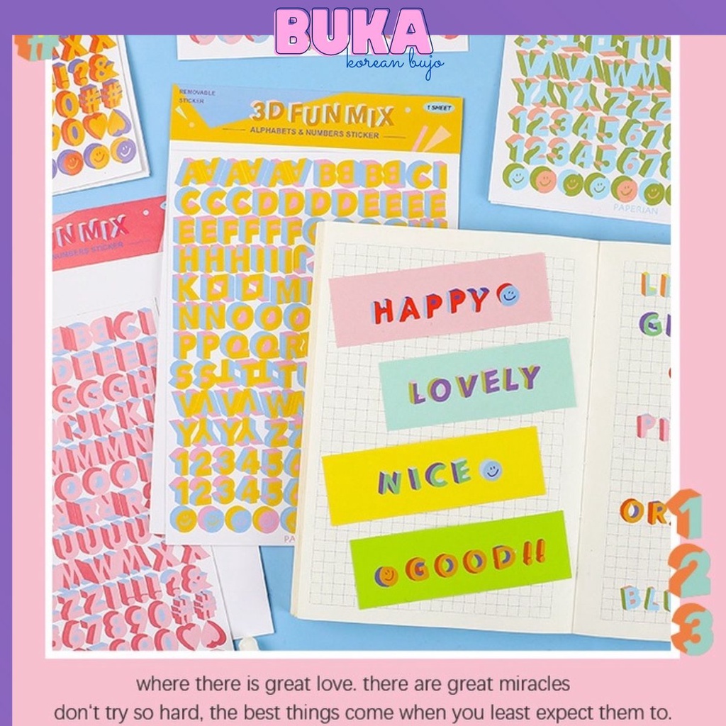 Sticker chữ In 3D Funmix trang tri sổ - Hình dán chữ làm sổ tay album ảnh tiện lợi nhiều màu STKV