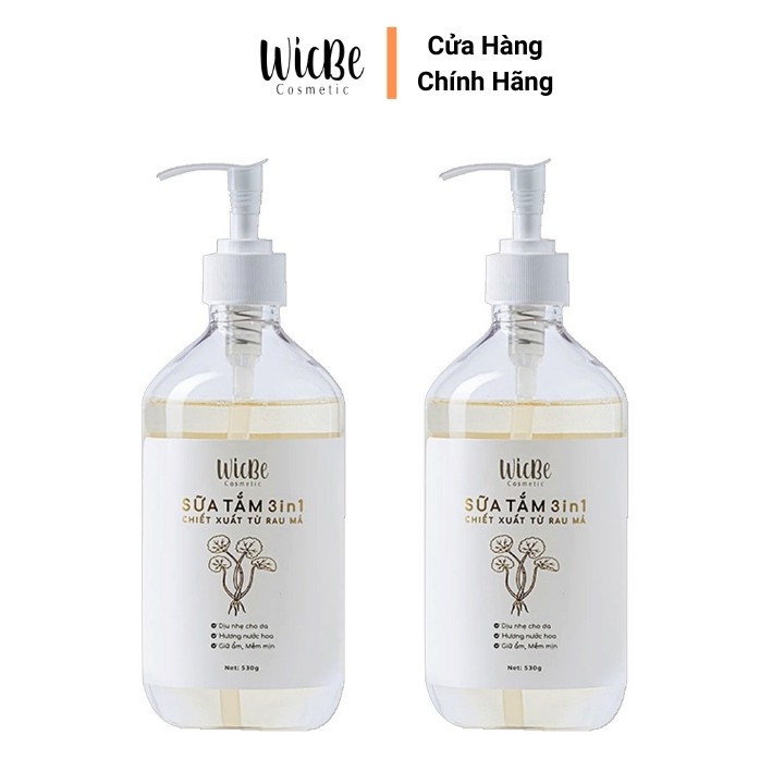 Combo Sữa Tắm Trắng Da Hương Nước Giữ Ẩm Hoa Rau Má Wicbe 530g