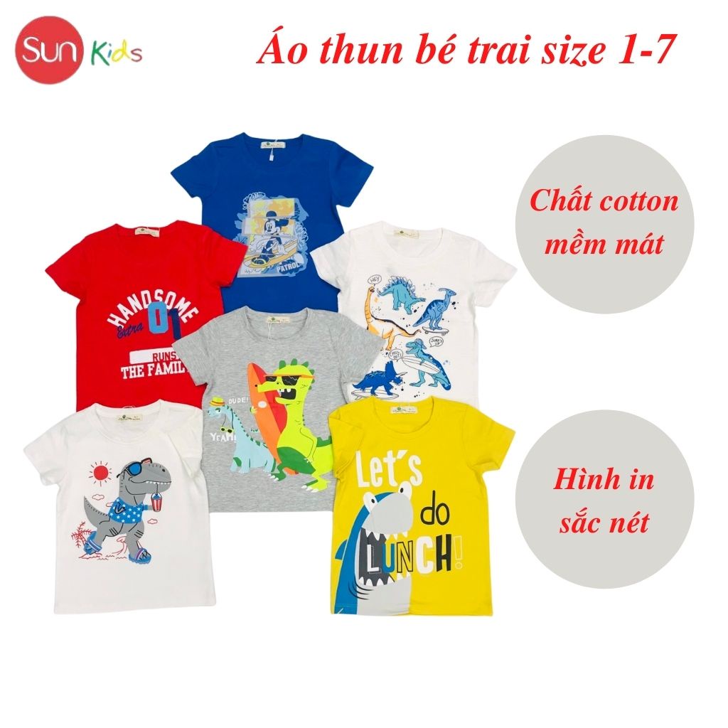 Áo thun bé trai, áo phông cho bé trai chất cotton nhiều màu, size 1-7 tuổi - SUNKIDS