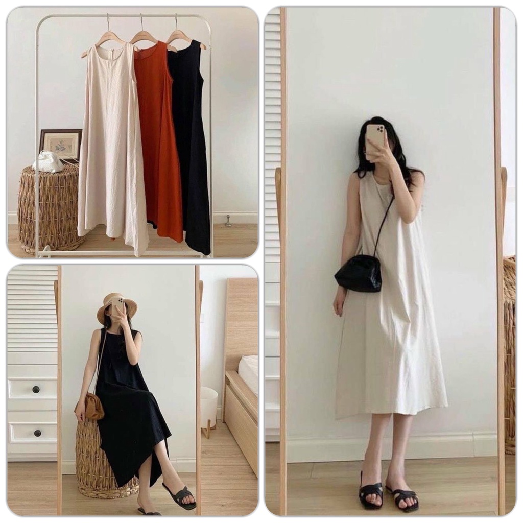 Váy Tanktop Nữ Dáng Thụng 🌺 Đầm midi ba lỗ suông trơn dáng dài thiết kế basic, vintage 🌺