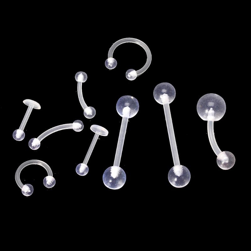 Bộ 9 Khuyên Xỏ Cơ Thể Trong Suốt Cá Tính