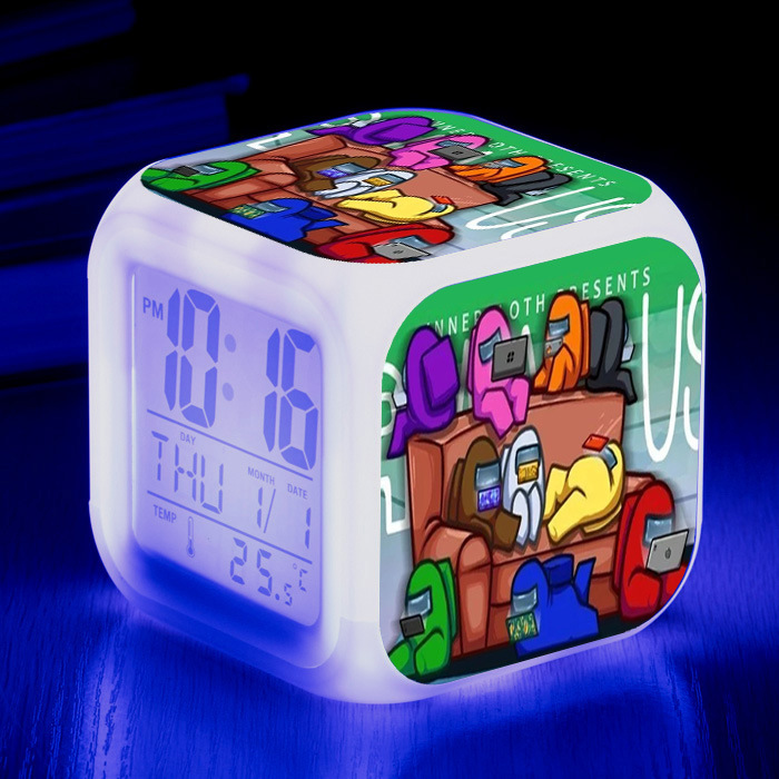 Đồng hồ kiểu Among Us báo thức điện tử có đèn LED 7 màu