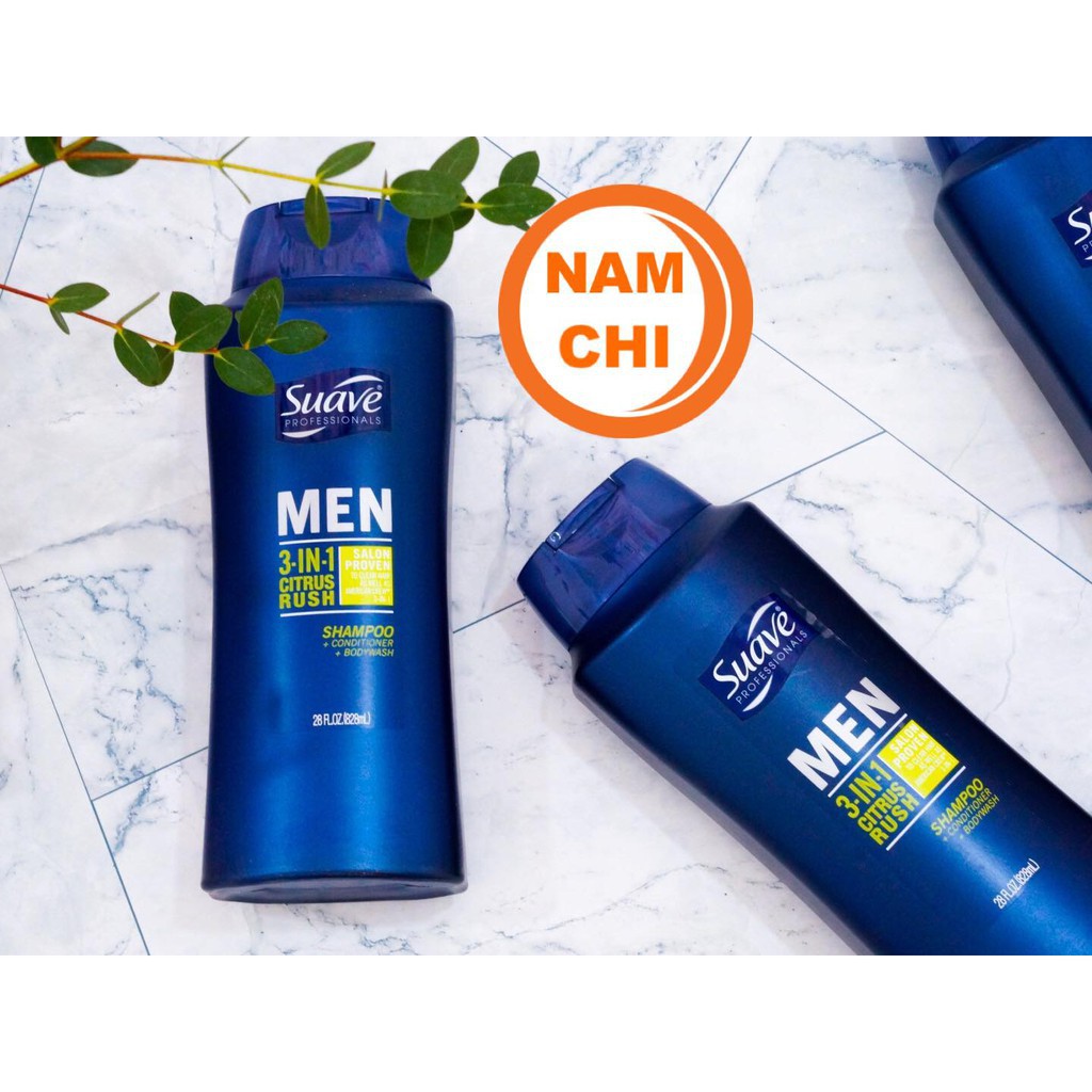 Dầu Tắm Gội Xả SUAVE MEN 3in1 CITRUS RUSH Professionals Men 828ml - USA