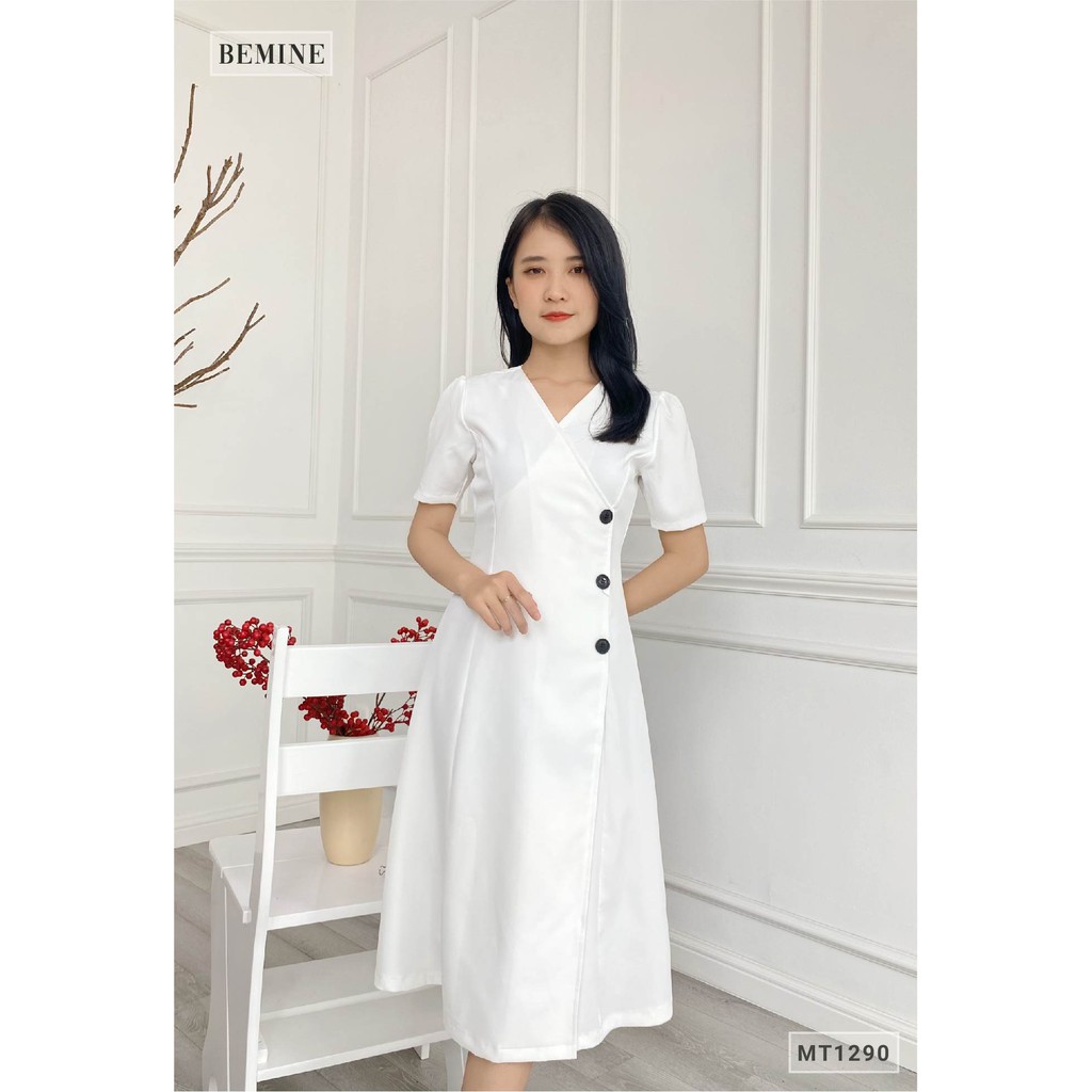 [Mã WABRWA15 giảm 15% đơn 300K] Đầm xòe tà chéo đính nút BEMINE MT1290TRANG | BigBuy360 - bigbuy360.vn